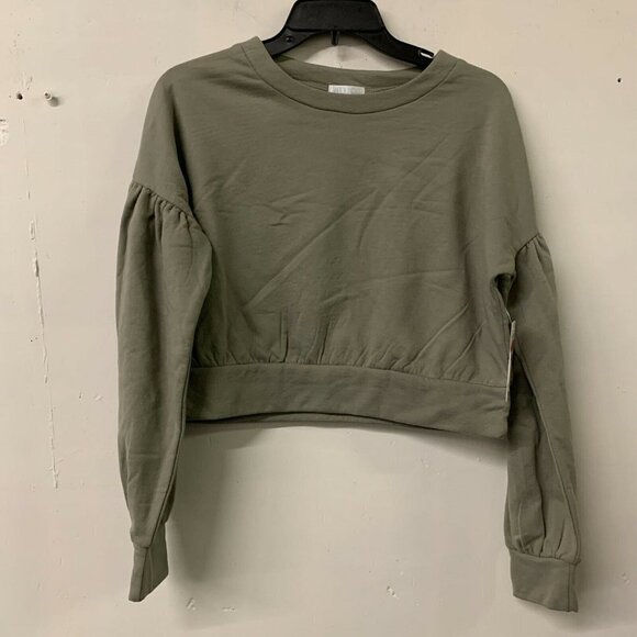 Abound Womens Olive Green Puff Sleeve Cropped Pullover Sweatshirt - Picture 2 of 5